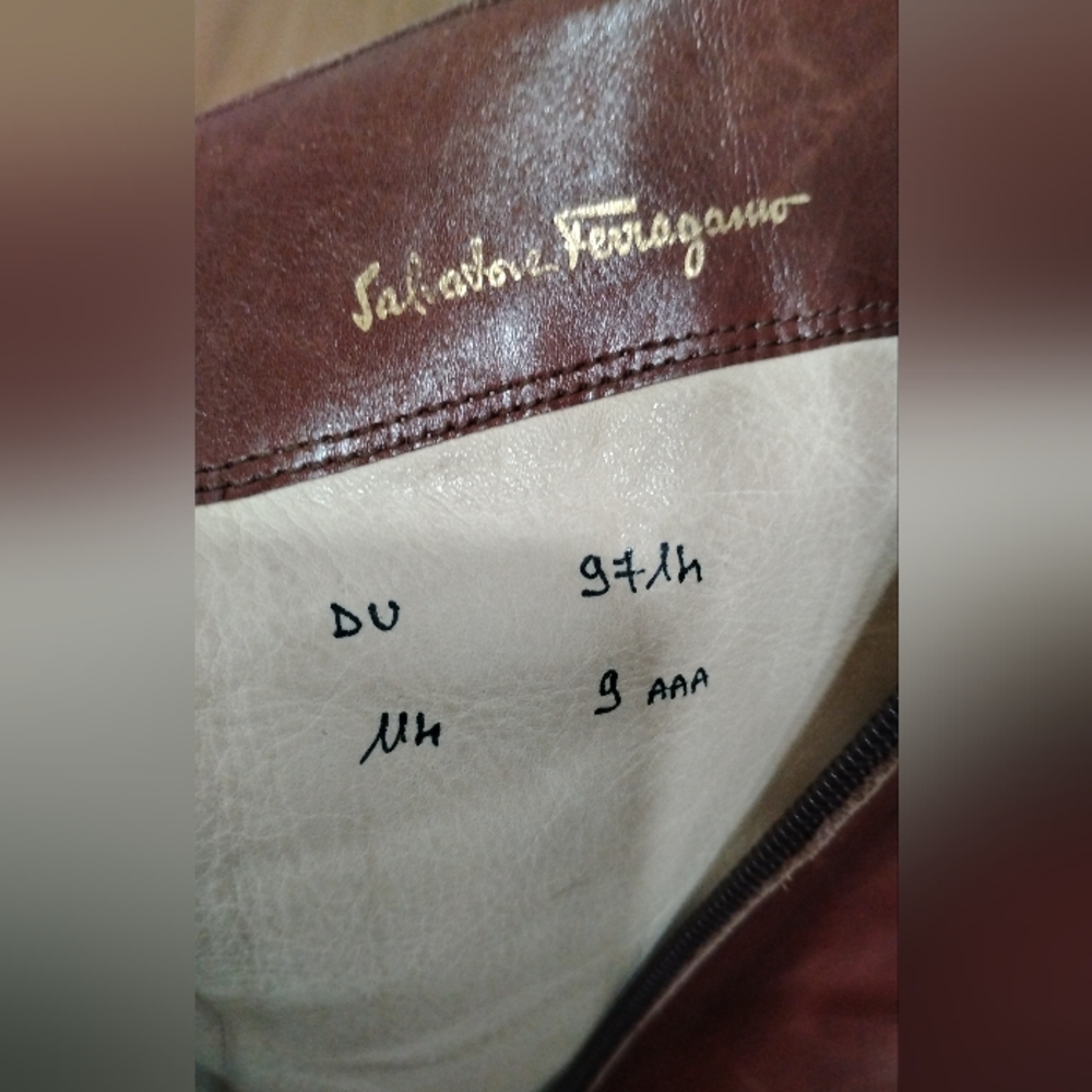 Salvatore Ferragamo Chestnut Brown Leather Tall Heeled Boots - Picture 7 of 16